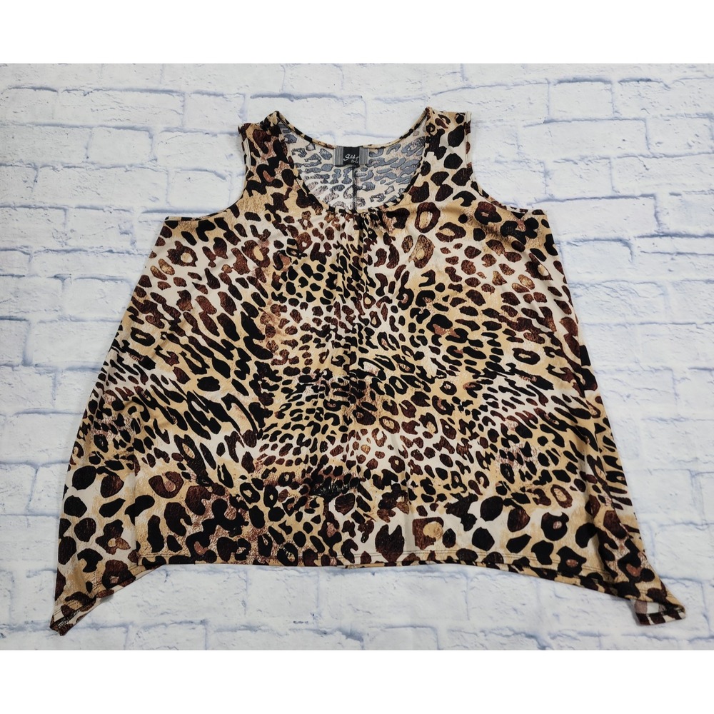 Slinky Brand Sharkbite Tank Women 2X Brown Leopard Print Sleeveless